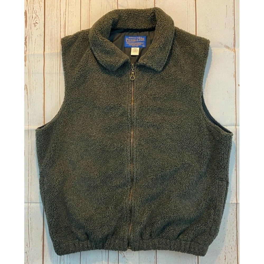 Mens Pendleton Fleece Vest Jacket pockets Size  Medium VTG USA Made Gray